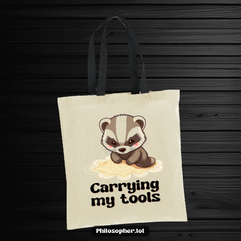 Funny badger tote bag featuring a charming badger creating intricate sand art, perfect for artists.