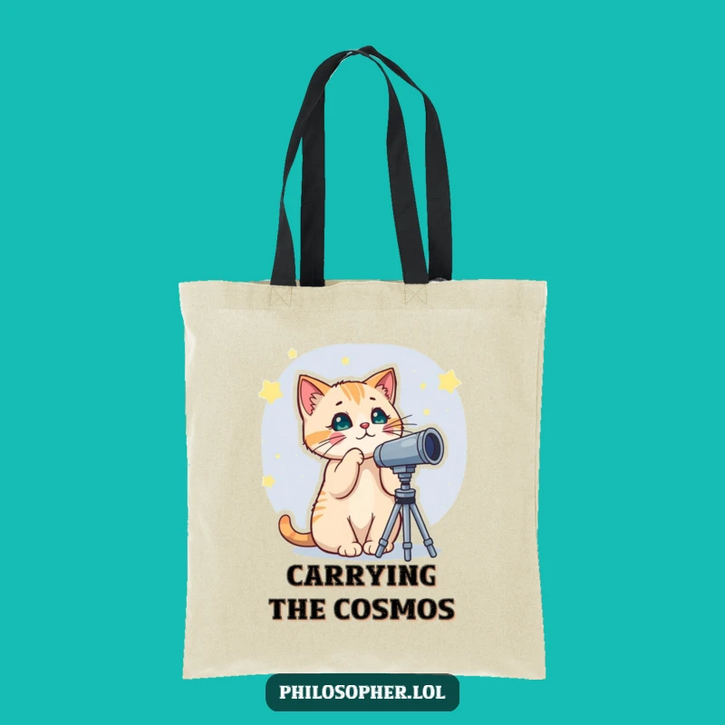 Funny Cat Telescope Tote Bag - Stylish & Humorous Gift for Astro-Cats