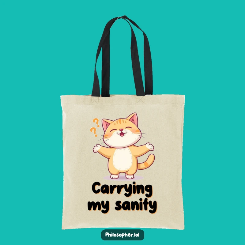 Funny Cat Tote Bag: Giggling Kitty Questioning Reality, Carry Your Chaos