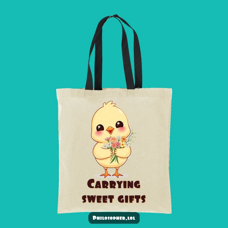 Funny Cheerful Chick Tote Bag - Adorable Flower Accessory