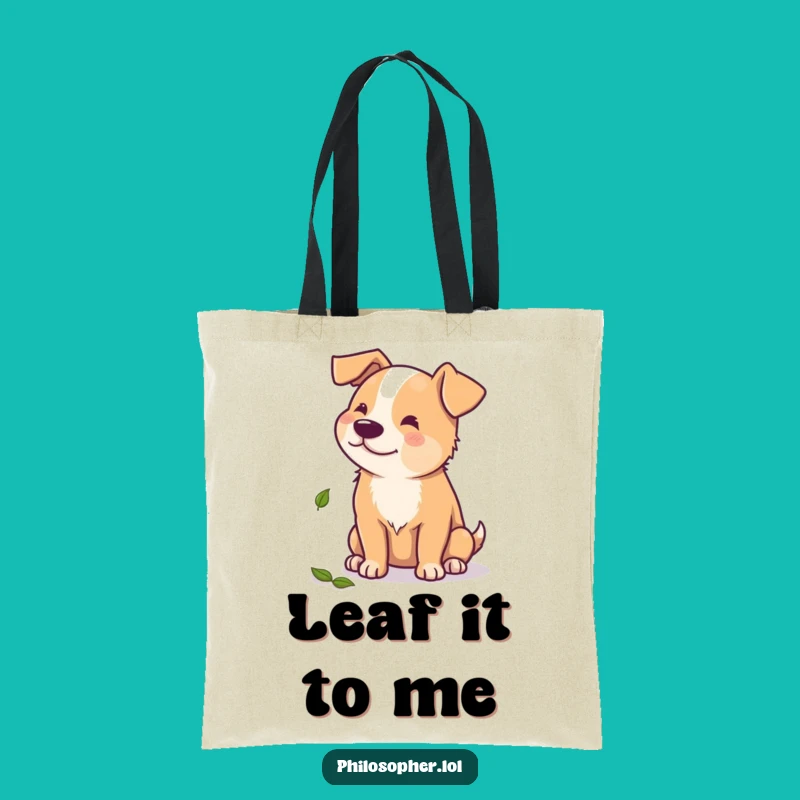 Funny Dog Tote Bag: Beaming Pup Pondering Leaf, Stylish & Humorous Accessory