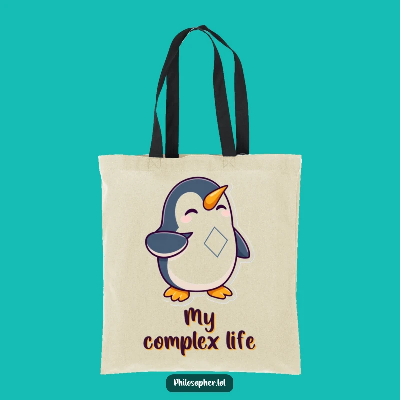 Funny Penguin Geometry Tote Bag: Curious Nerd Penguin Carry-all